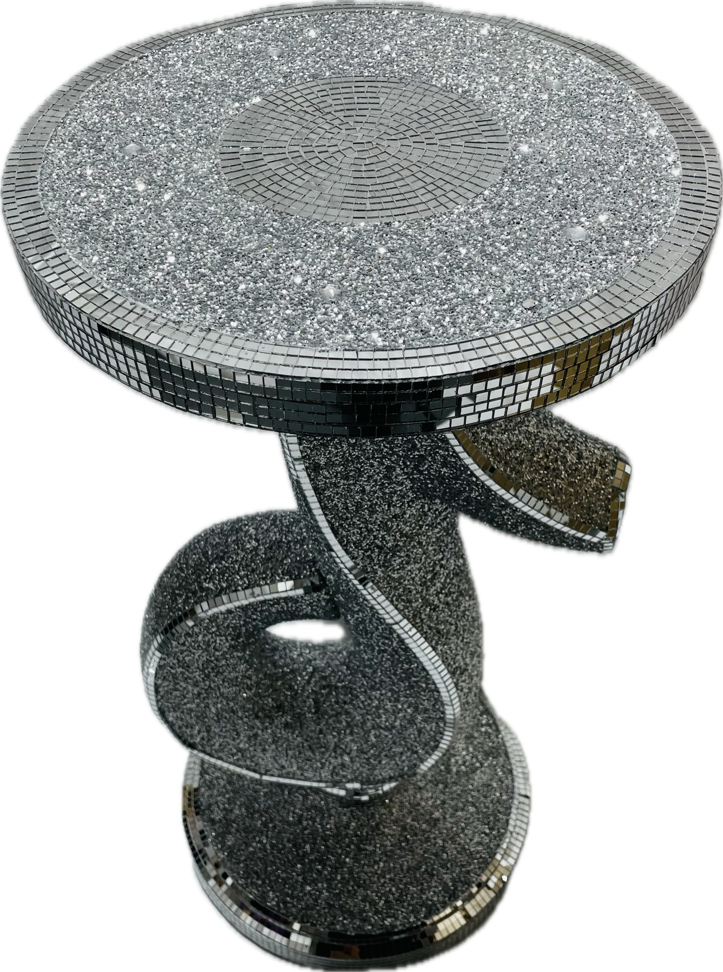 Crushed Sparkle 60cm Tall Side Table in Silver Tik Tok Logo Design