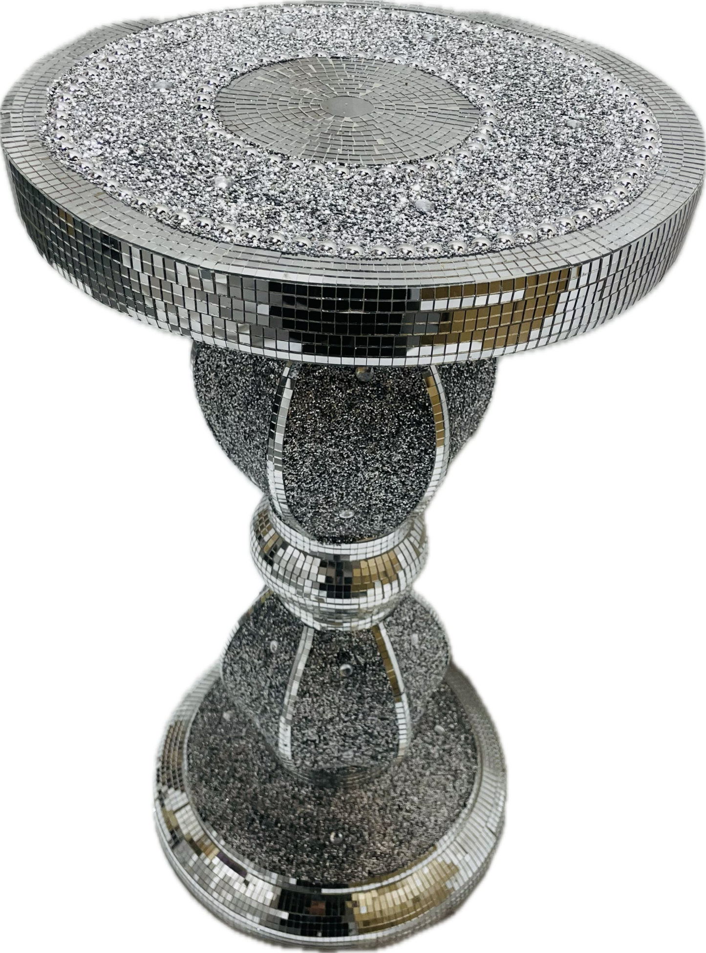 Crushed Sparkle 60cm Tall Side Table In Silver