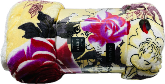 Dreamers Mink Throw Yellow Floral Design