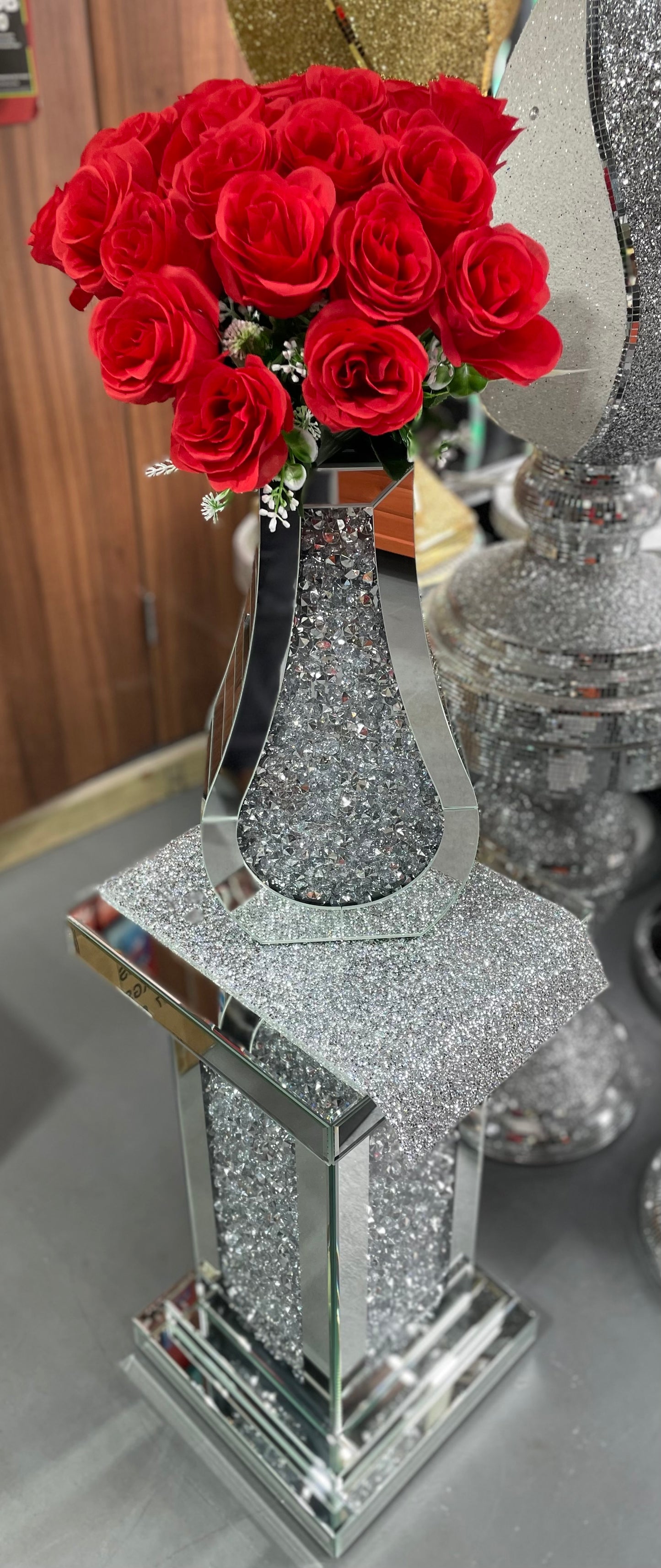 Crushed Diamond Sparkly Silver Vase 38cm