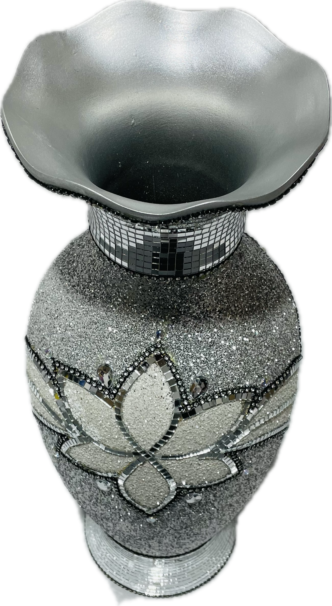 60cm Sparkle Flower Vase Silver With White Flowers