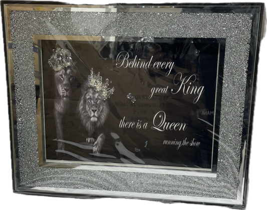 King & Queen Lion Picture In Liquid Art Crushed Diamond-Wall Frame