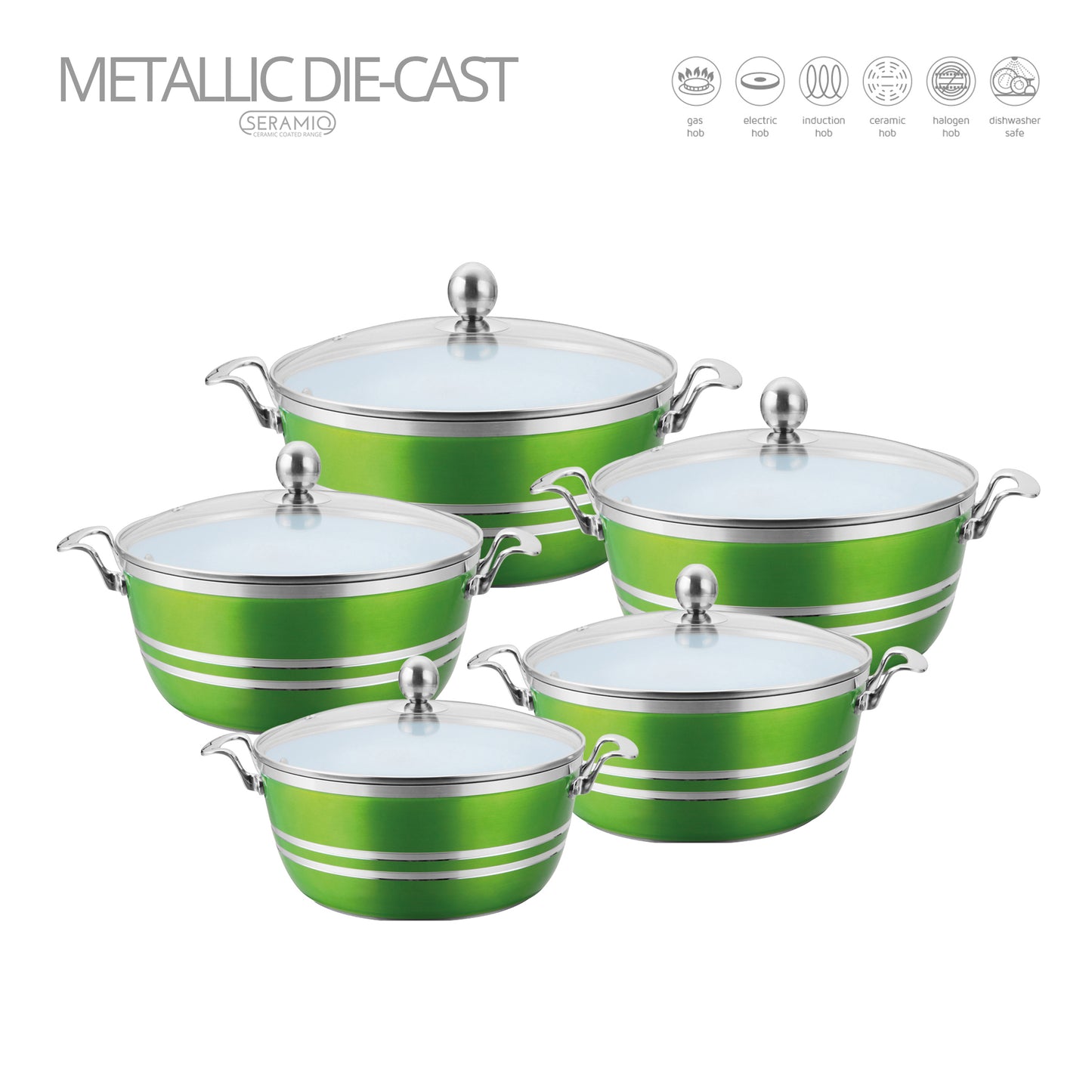 5pc Metallic Die-Cast Stockpot Set (Emarald)