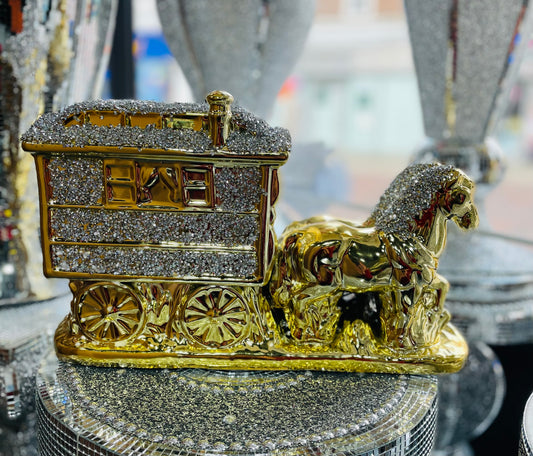 Gold Crushed Diamond Carriage With Two Horses