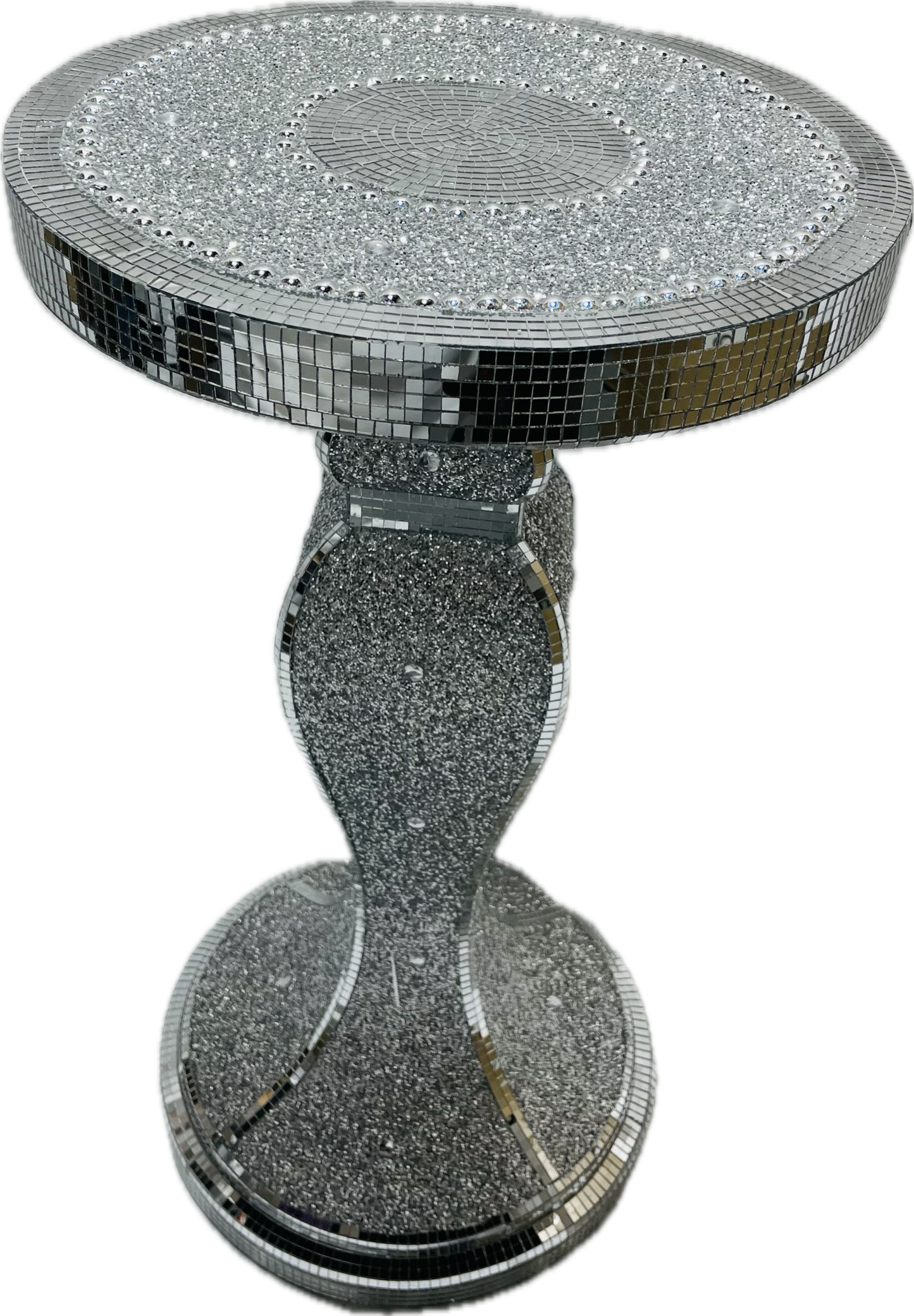 Crushed Sparkle 60cm Tall Side Table In Silver