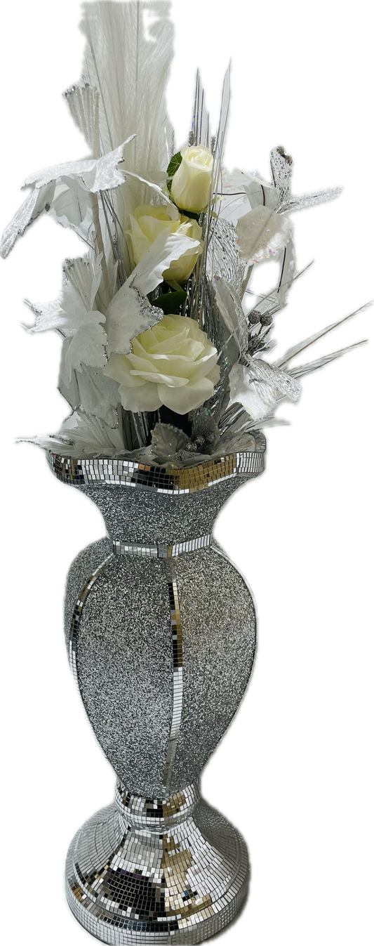 60cm Sparkle Mirrored Flower Vase (Silver)#4