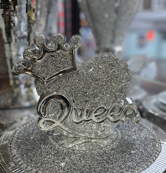 Silver Sparkle Queen Crown With Heart Ornament