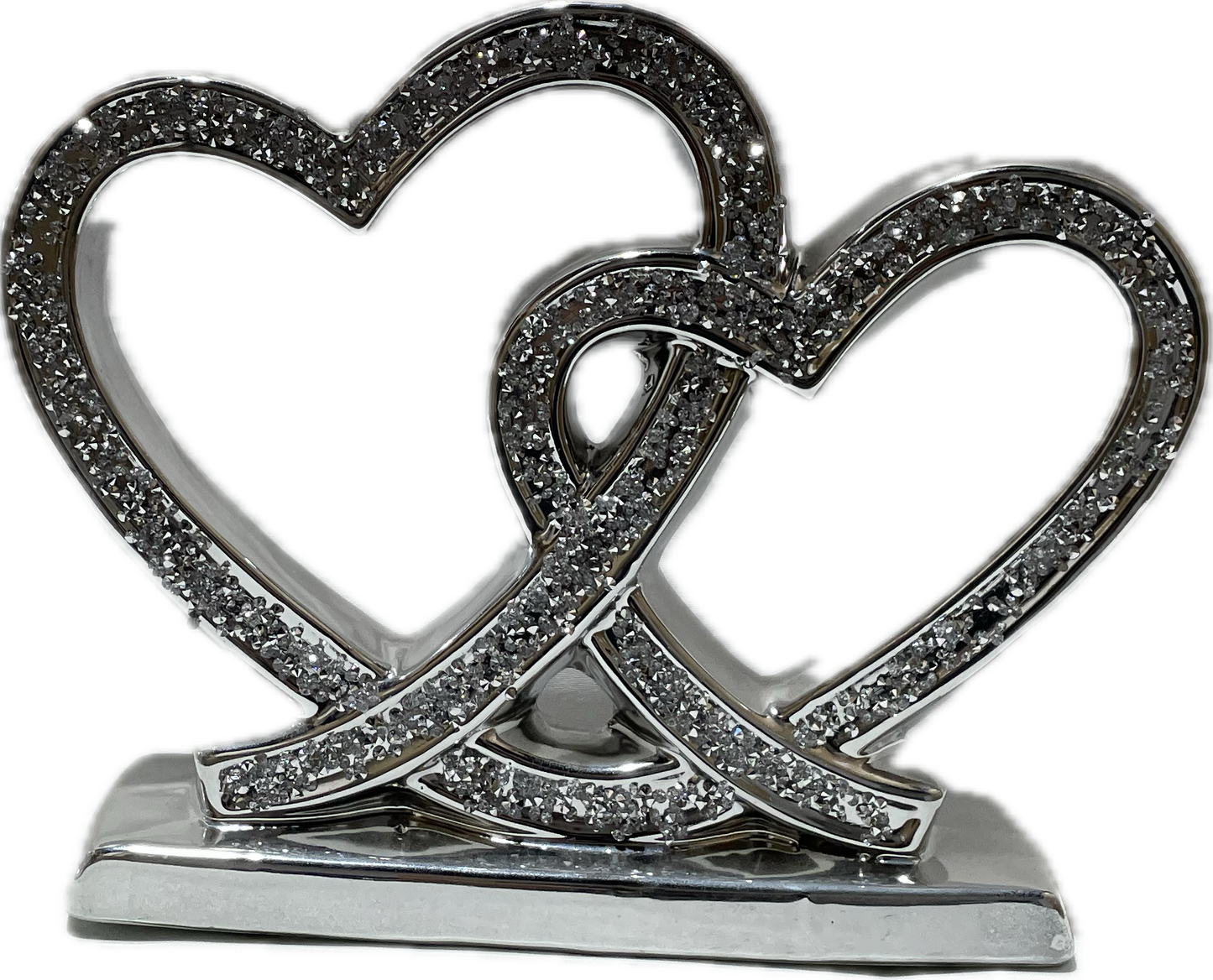 Crushed Diamond Double Heart Square Base Shelf Ornament