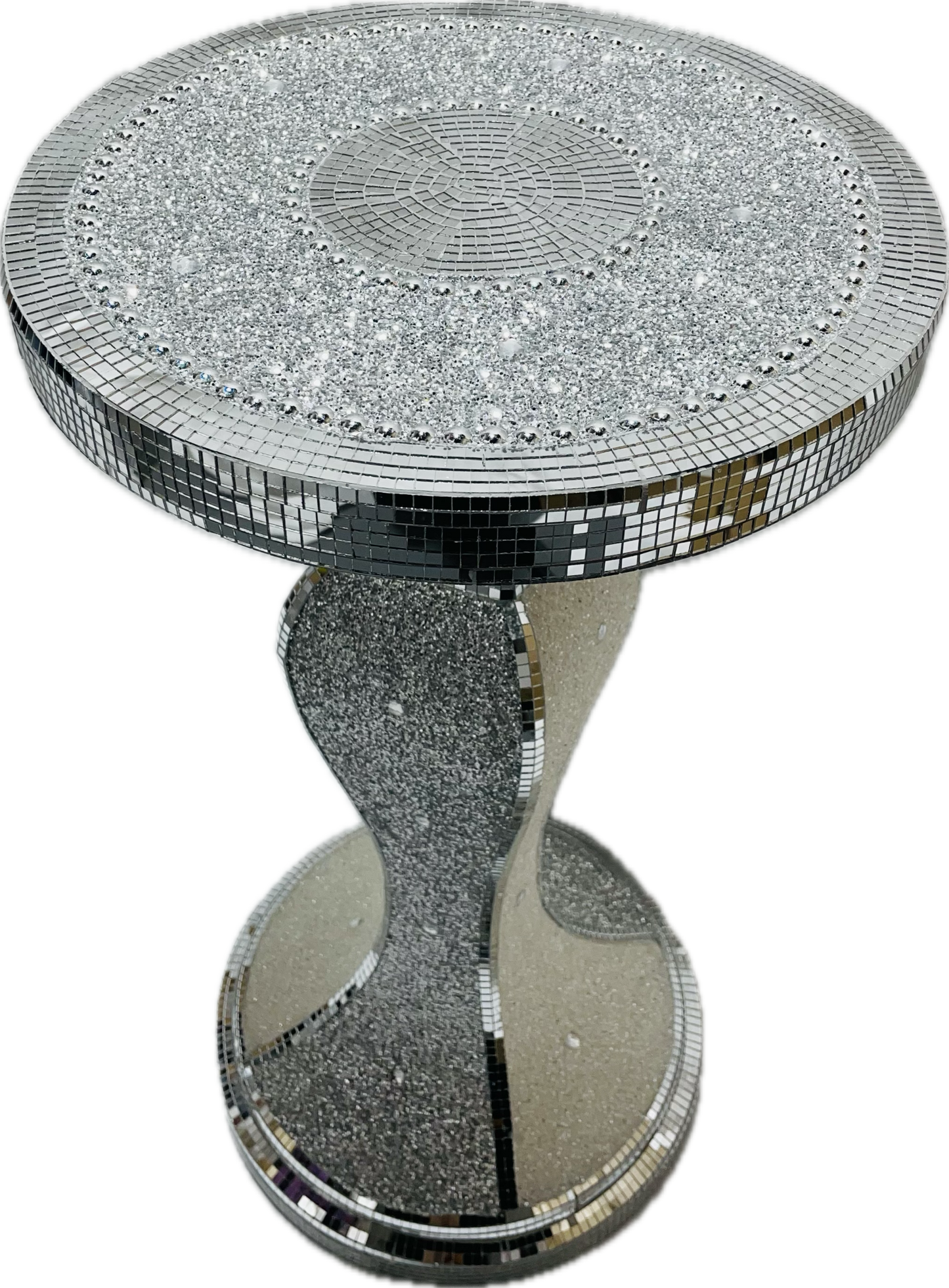 Crushed Sparkle 60cm Tall Side Table In Silver & White