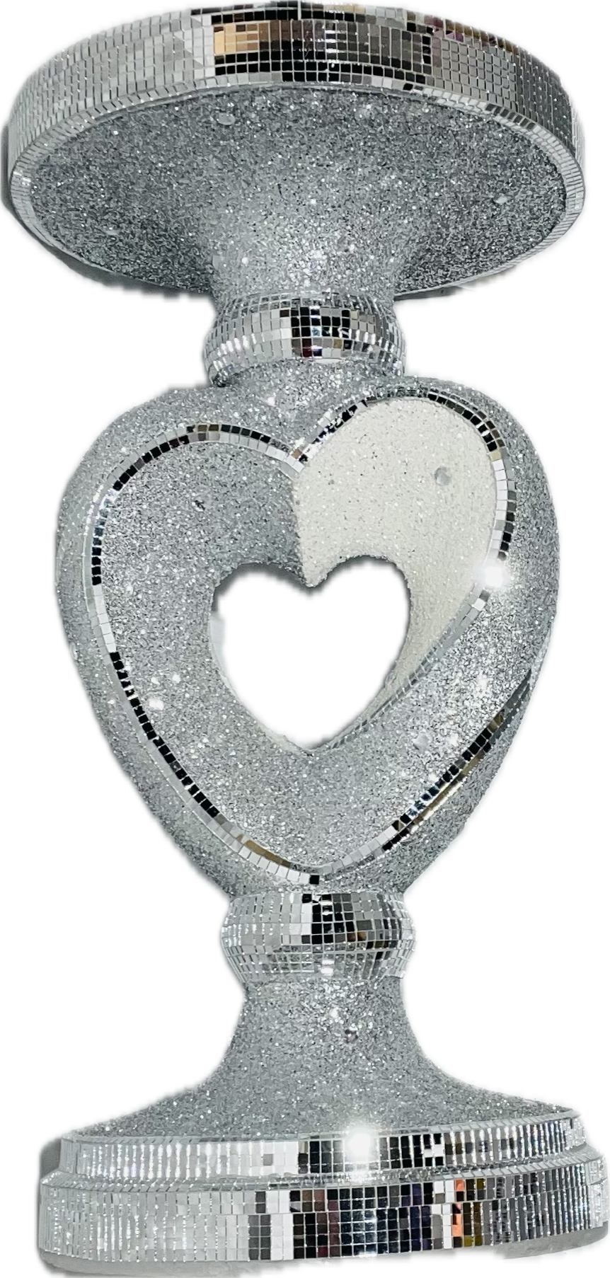 Crushed Sparkle 60cm Tall Side Table In White & Silver Heart design #1