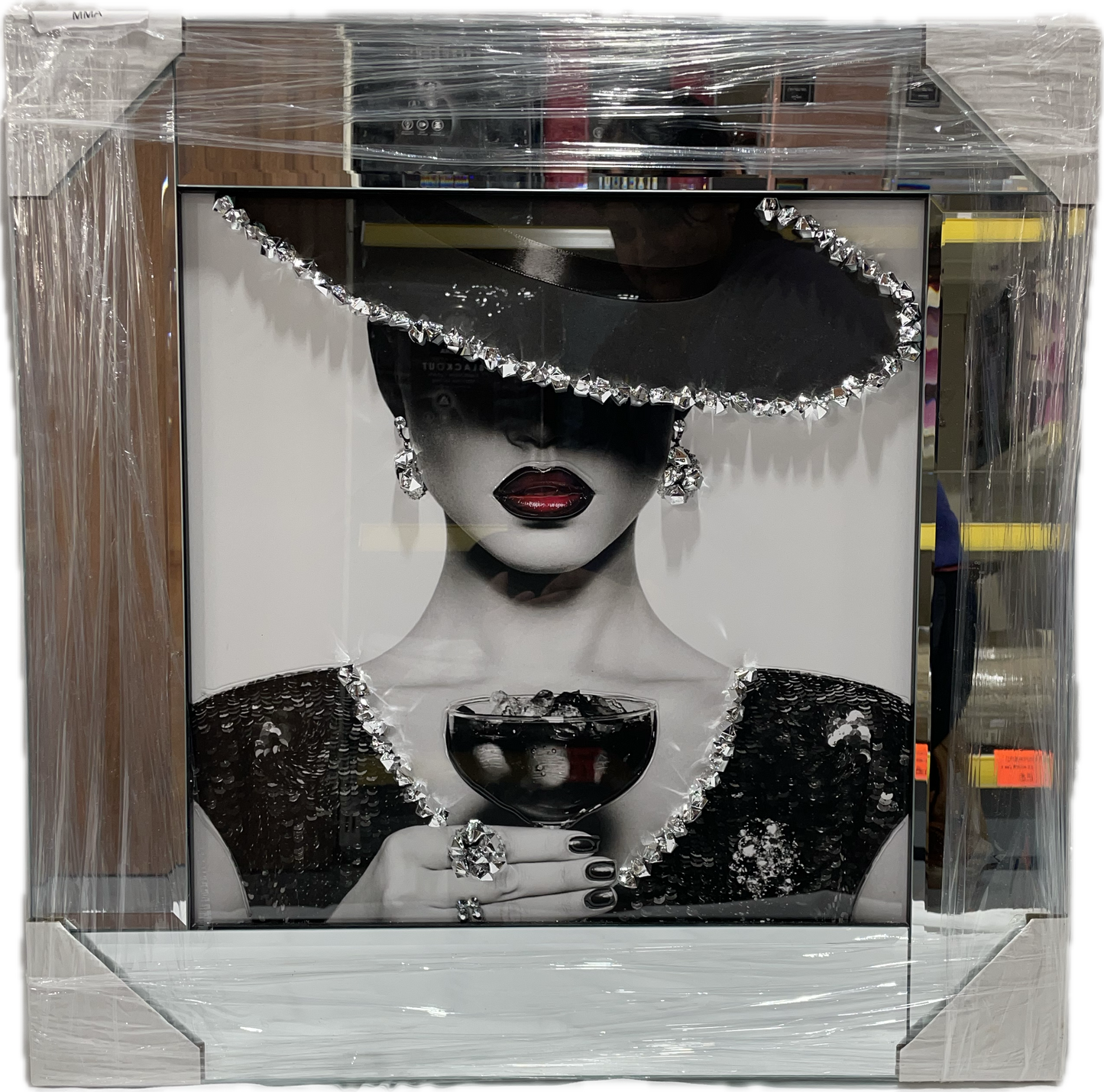 Lady In White & Black Liquid Art Picture With Mirror Frame