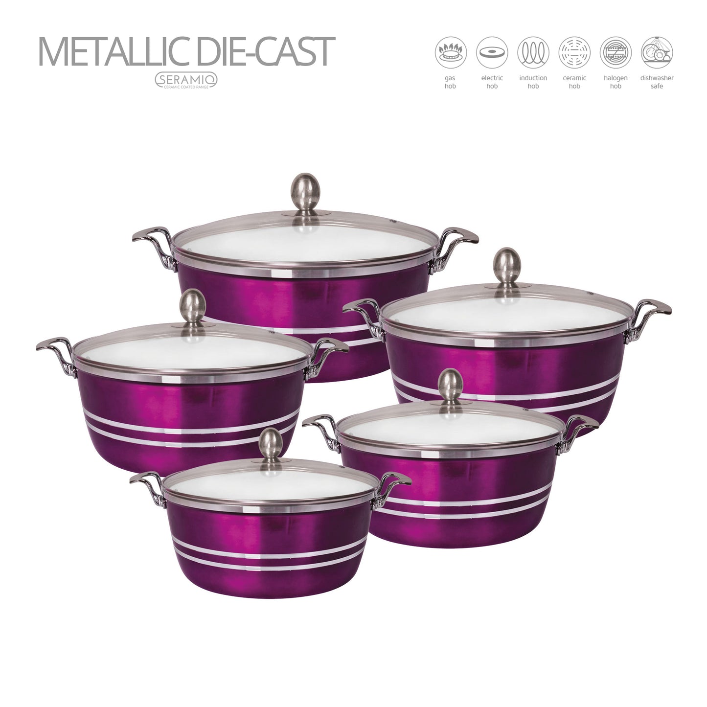 5pc Metallic Die-Cast Stokpot Set (Amethyst)