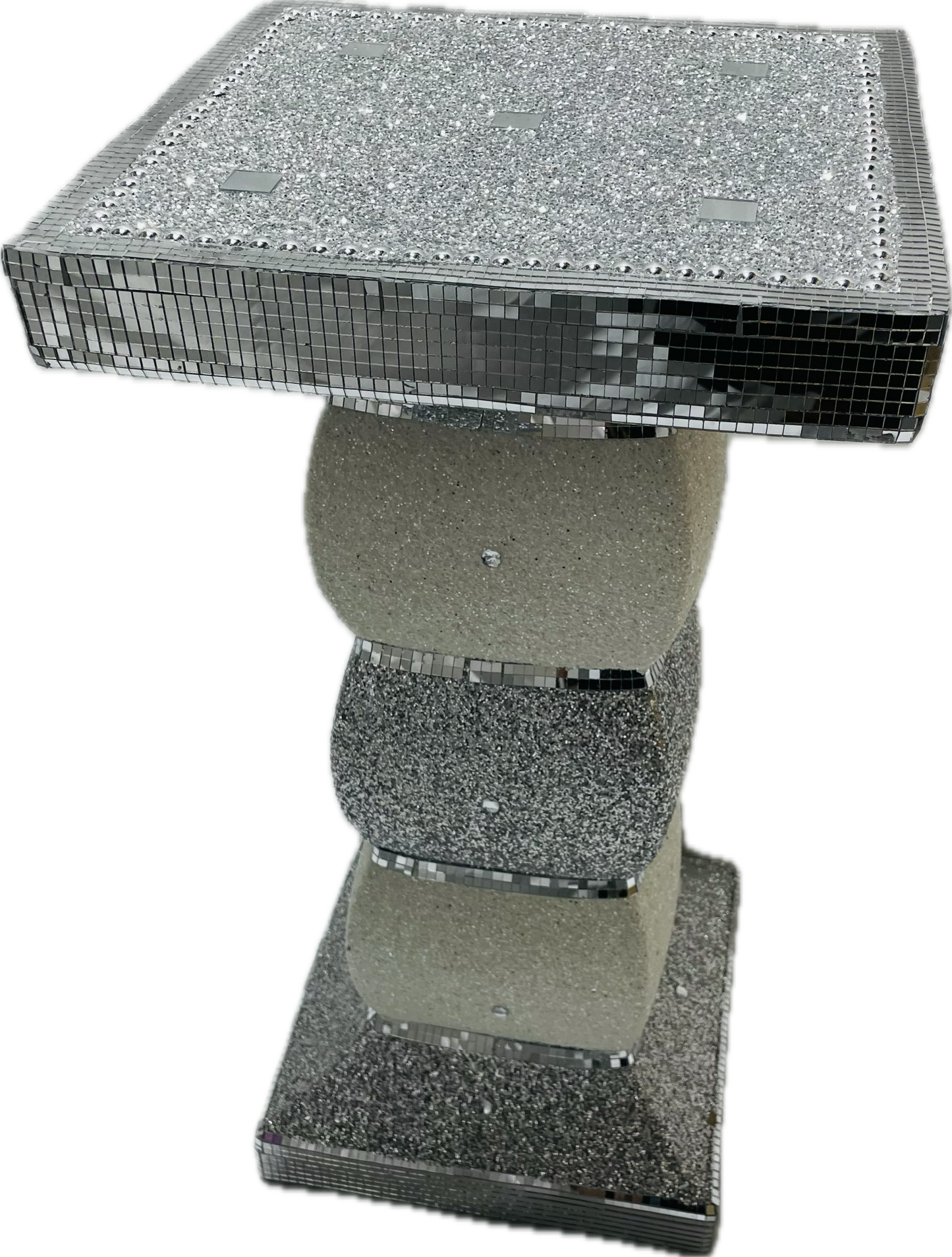 Crushed Sparkle 60cm Tall Side Table In Silver & White