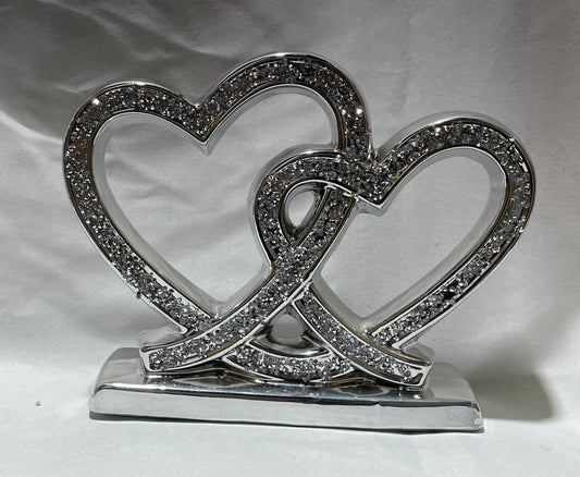 Crushed Diamond Double Heart Square Base Shelf Ornament