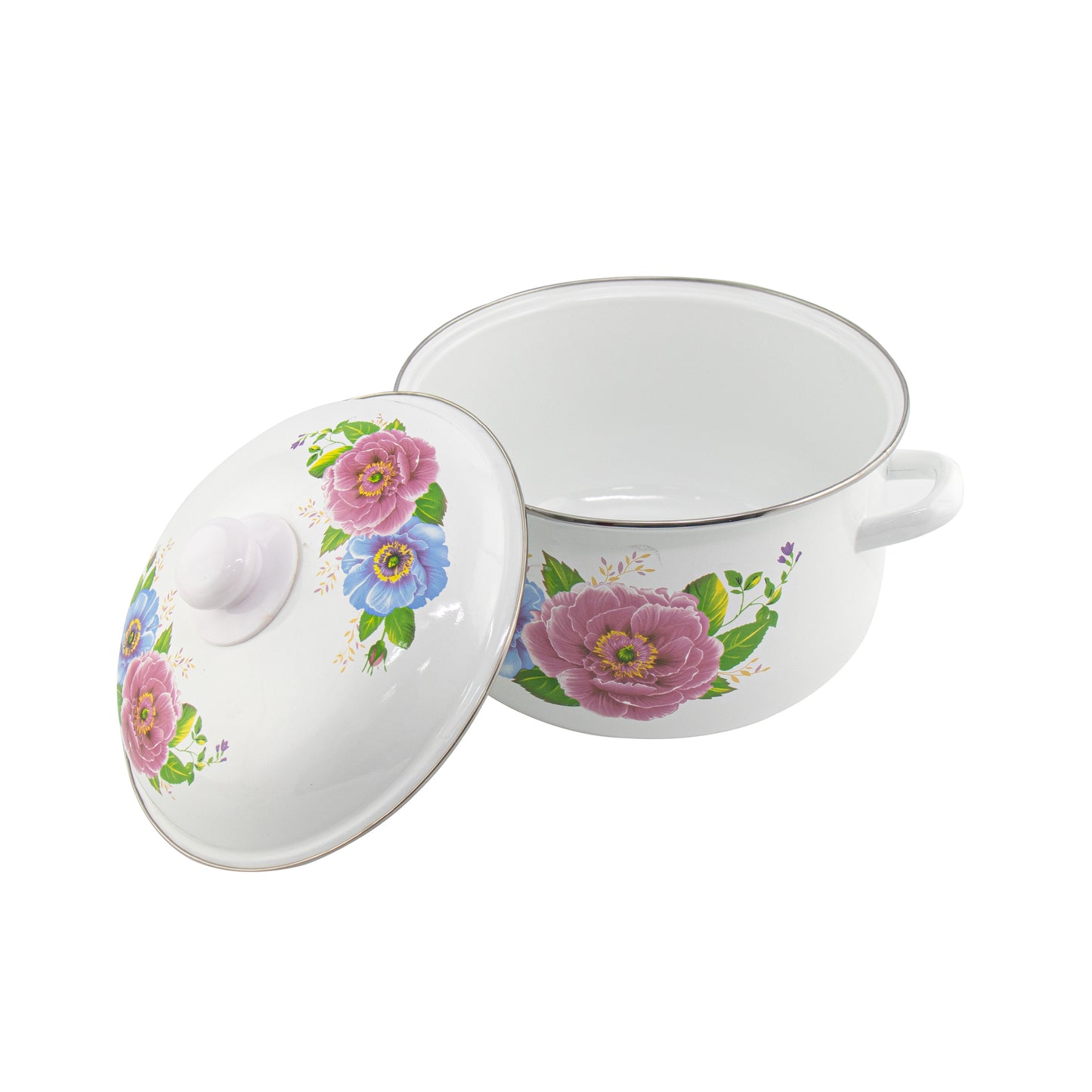 Bouquet 5 Piece Enamel Casserole Set In Blue & Pink