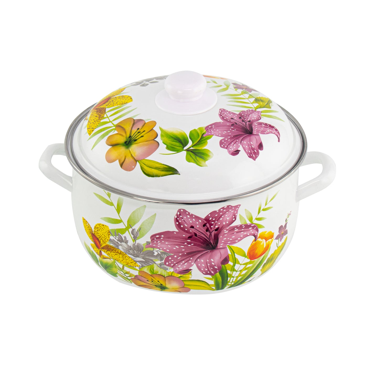 Bouquet 5 Piece Enamel Casserole Set In Yellow & Pink