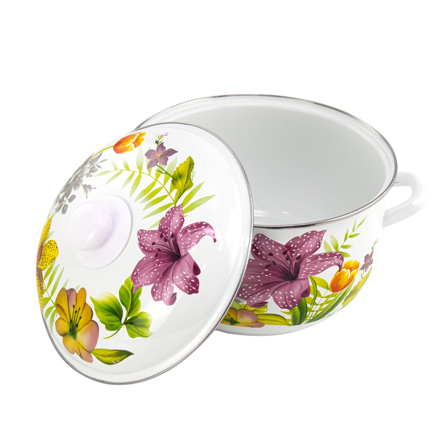 Bouquet 5 Piece Enamel Casserole Set In Yellow & Pink