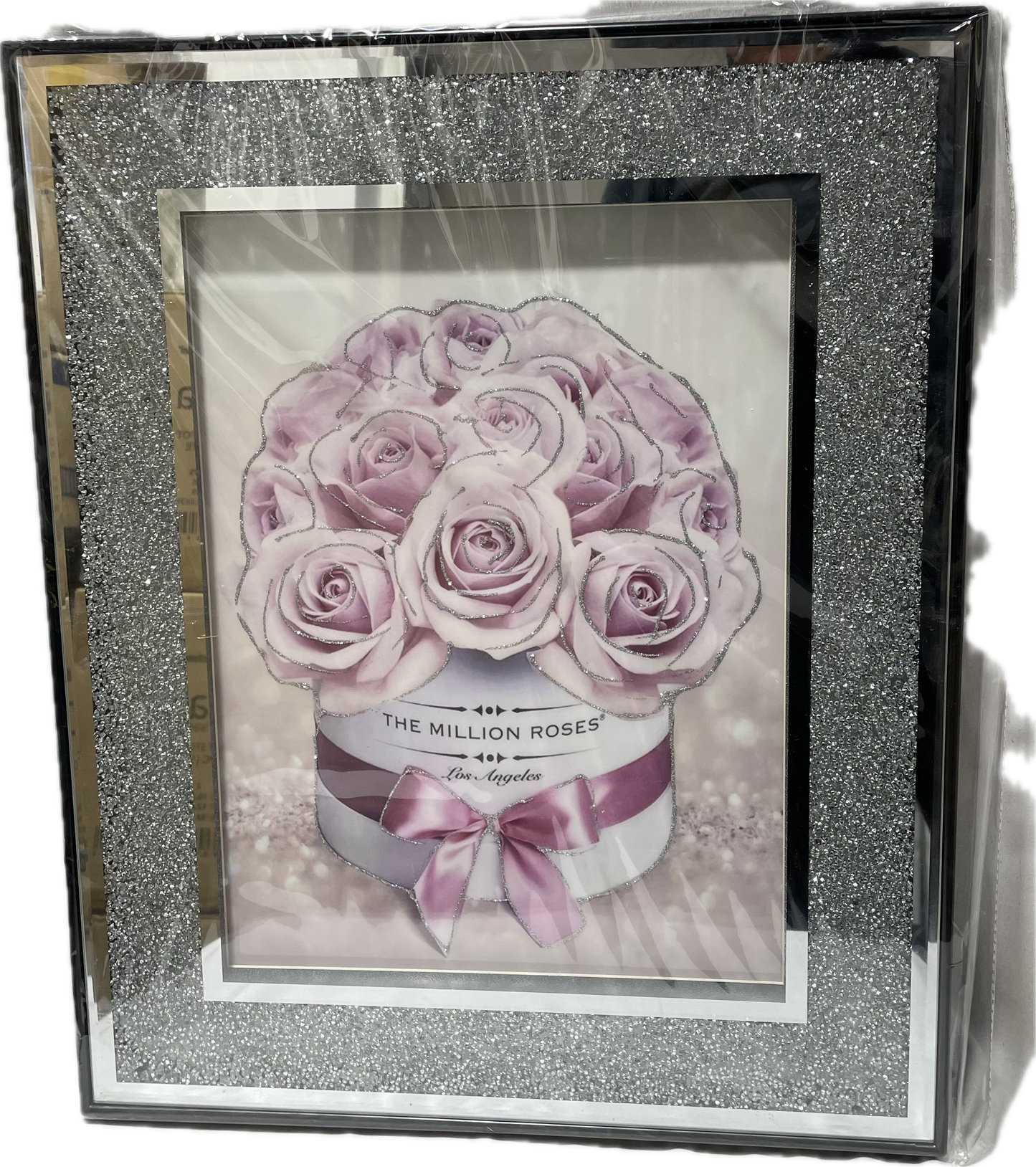 Crushed Diamond Million Roses Picture In Pink Liquid Art-Wall Frame