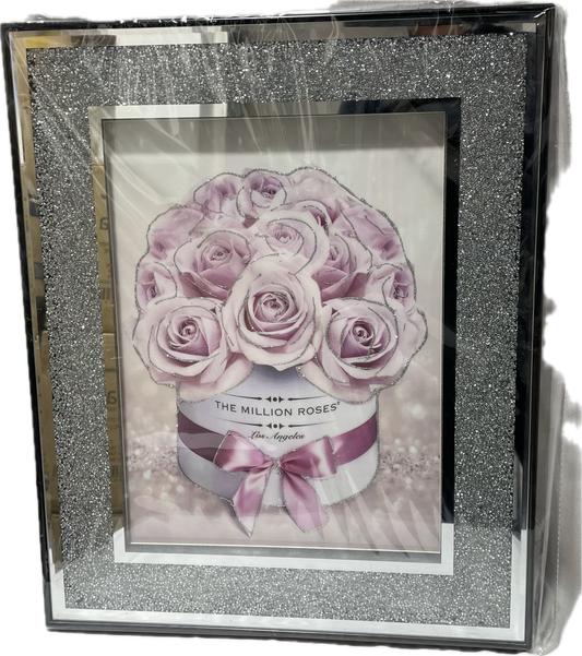 Crushed Diamond Million Roses Picture In Pink Liquid Art-Wall Frame