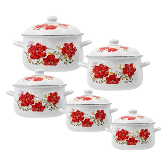 Bouquet Enamel 5pc Casserole Set In Red