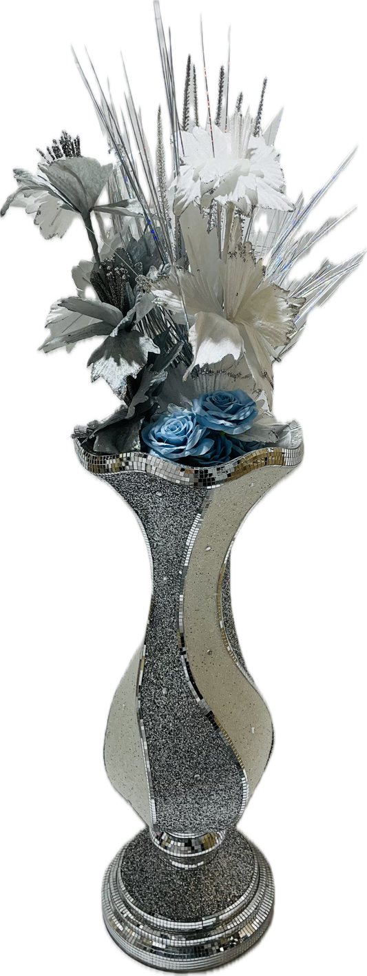 80cm Luxury Ceramic Flower Vase (White & Silver)