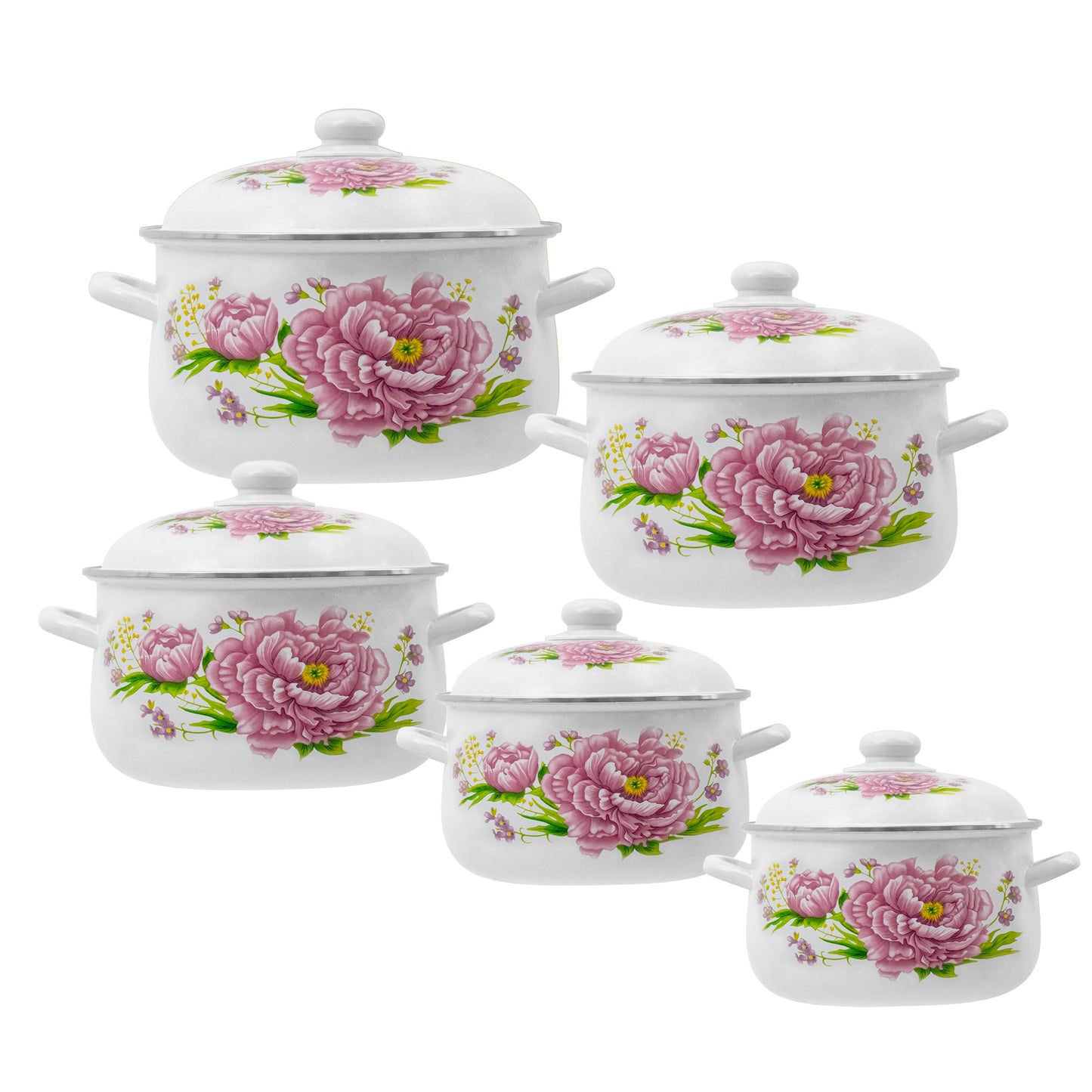 Bouquet Enamel 5pc Casserole Set in Pink