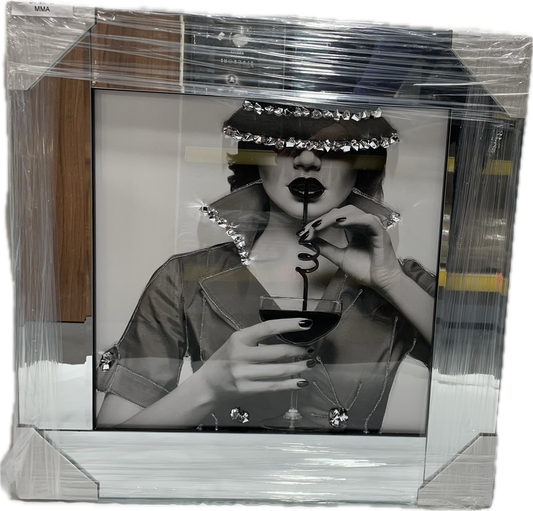 Lady In White & Black Liquid Art Picture With Mirror Frame