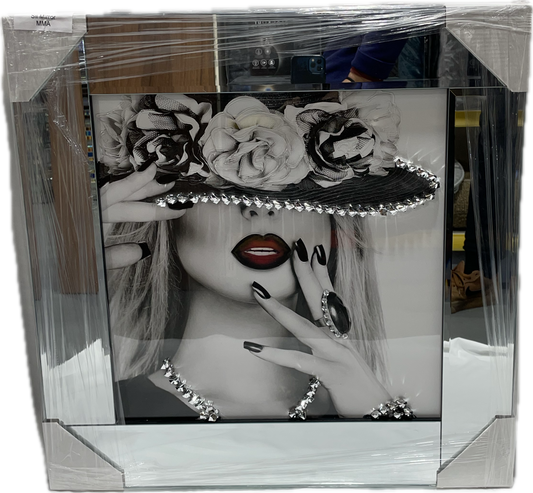 Lady In White & Black Liquid Art Picture With Mirror Frame